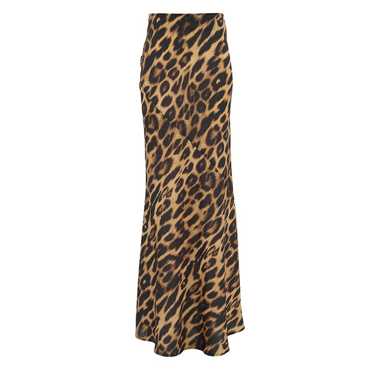 Damen Eleganter Maxirock mit lässigem Leoprint und feinem Fließdesign R&B