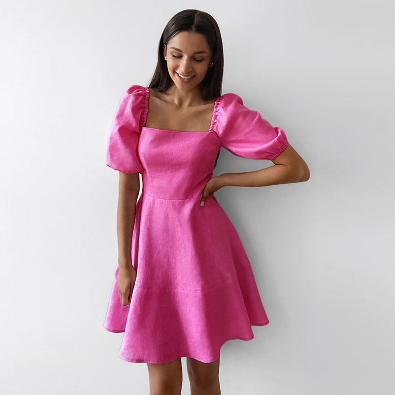 Damen Sommerkleid mit eleganten Puffärmeln und A-Linien-Silhouette R&B