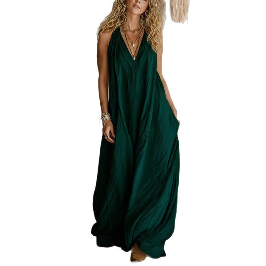 Damen Lässiges Maxi-Kleid mit asymmetrischem Schnitt und geeignetem V-Ausschnitt R&B