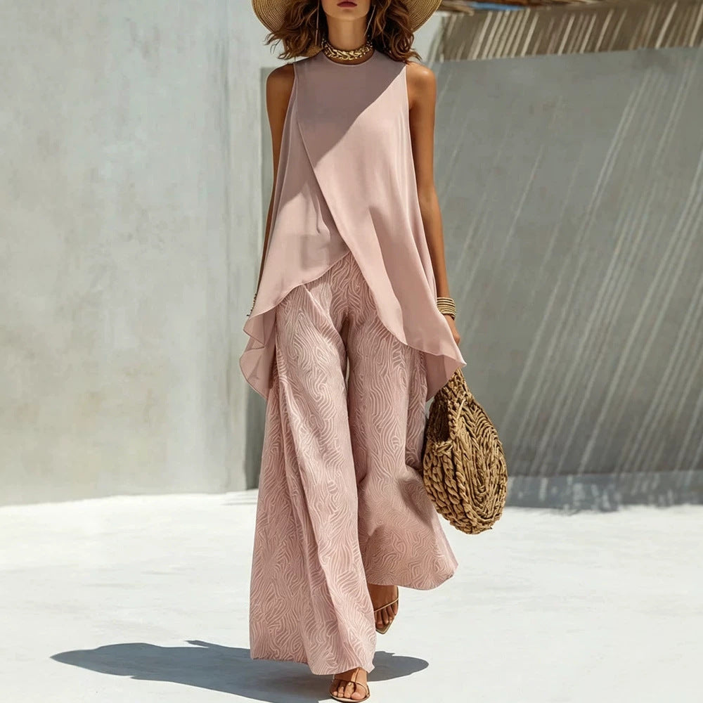 Damen Elegantes und luftiges Set mit asymmetrischem Top und weit geschnittenen Hosen R&B