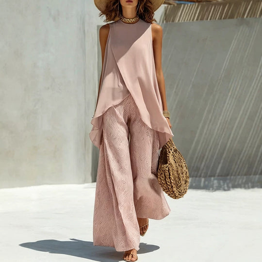 Damen Elegantes und luftiges Set mit asymmetrischem Top und weit geschnittenen Hosen R&B