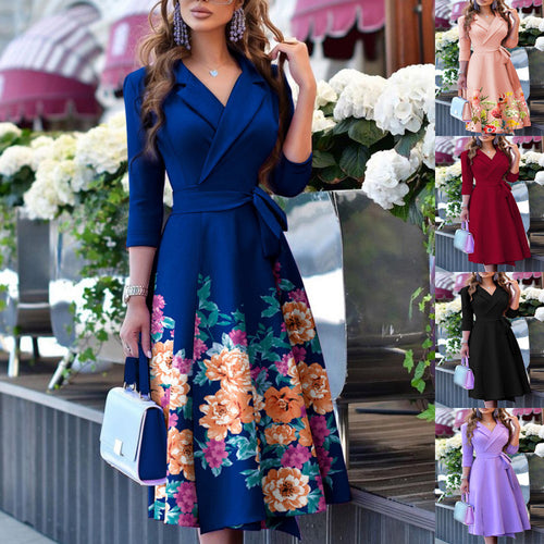 Damen Wickelkleid mit floralem Design und elegantem Kragen R&B