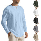 Herren Langarmshirt mit modischem Henley-Ausschnitt und Faltenstruktur R&B