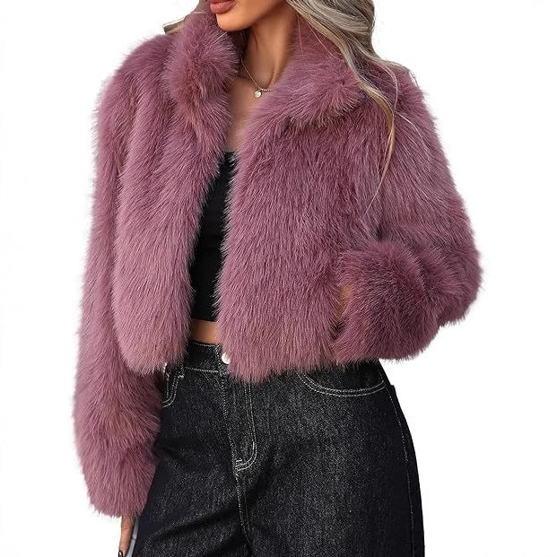 Damen elegante Kunstpelzjacke mit voluminösem Schnitt R&B