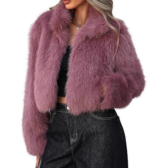 Damen elegante Kunstpelzjacke mit voluminösem Schnitt R&B