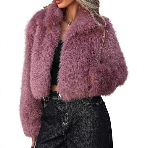 Damen elegante Kunstpelzjacke mit voluminösem Schnitt R&B