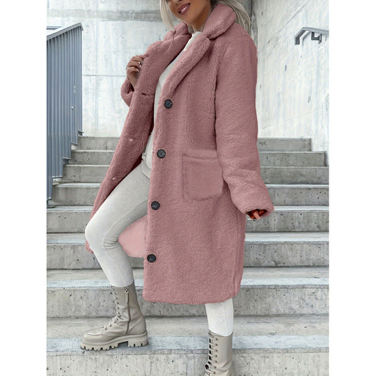 Damen Kuscheliger Fleece-Mantel mit Taschen und Knopfverschluss R&B