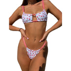 Damen Bikini mit verspieltem Erdbeer-Muster und verstellbaren Trägern R&B