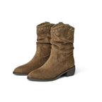 Damen modische Stiefeletten im Antik-Look mit dekorativen Nieten und flexiblem Schaft R&B