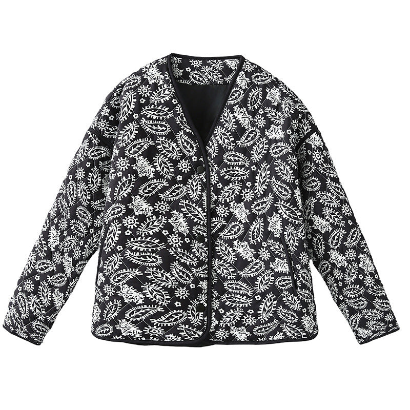 Damen gesteppte Herbstjacke mit einzigartigem floralen Muster und praktischen Taschen R&B