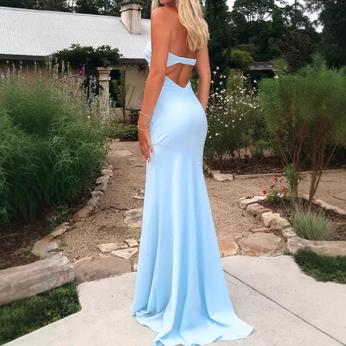 Damen Elegantes Langarm-Maxikleid mit schulterfreiem Design und fließendem Stoff R&B