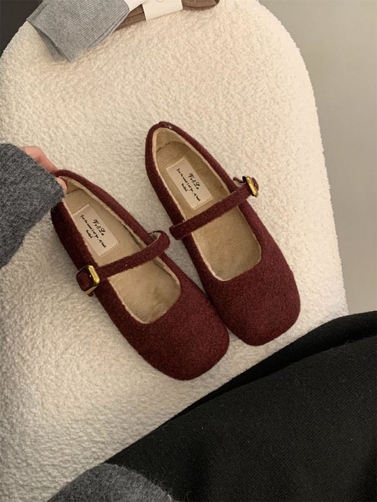 Damen elegante Filz-Ballerinas mit dekorativem Riemchen R&B