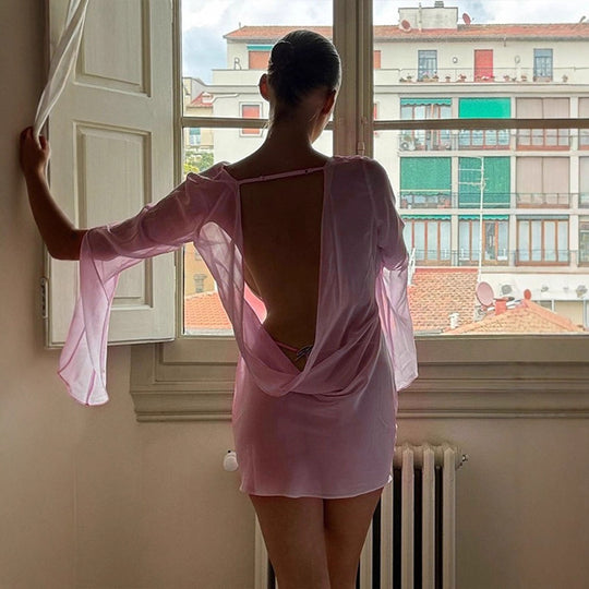 Damen Elegantes Chiffon-Oberteil mit tiefem Rückenausschnitt R&B