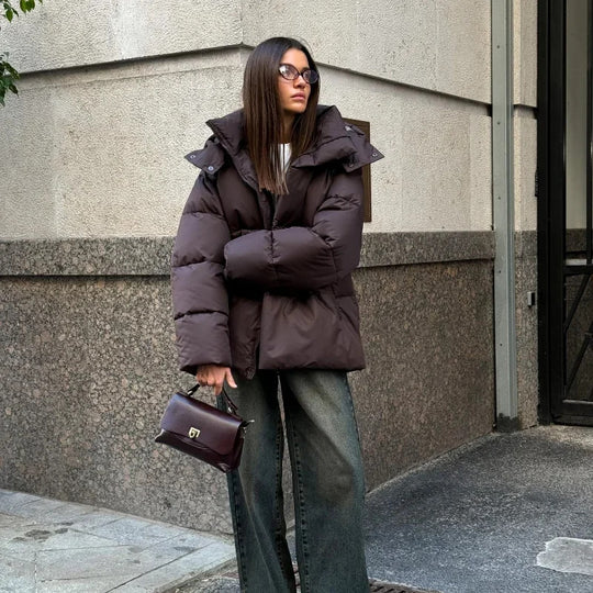 Damen Modische Daunenjacke mit hochschließendem Kragen R&B