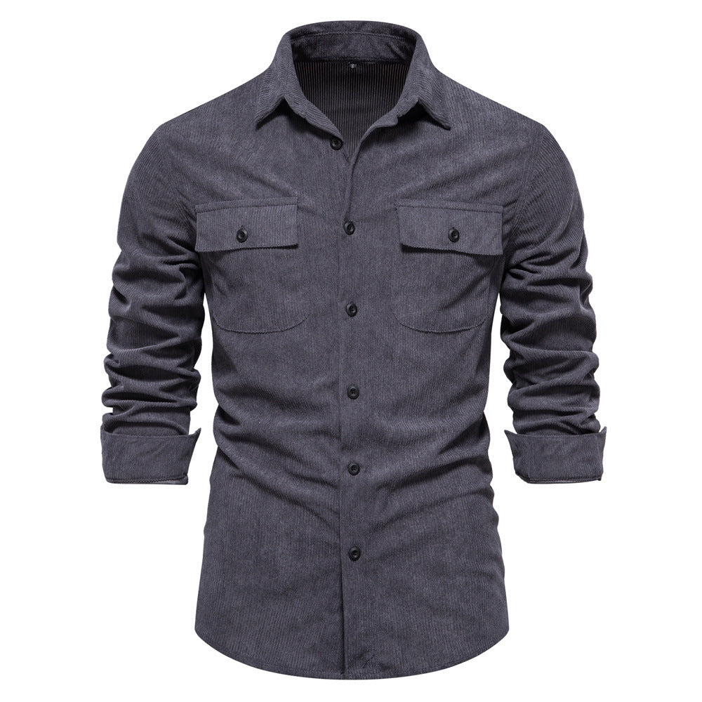 Herren nan feines Cord-Übershirt mit Brustpatten, durchgehender Knopfleiste und körpernaher Silhouette R&B