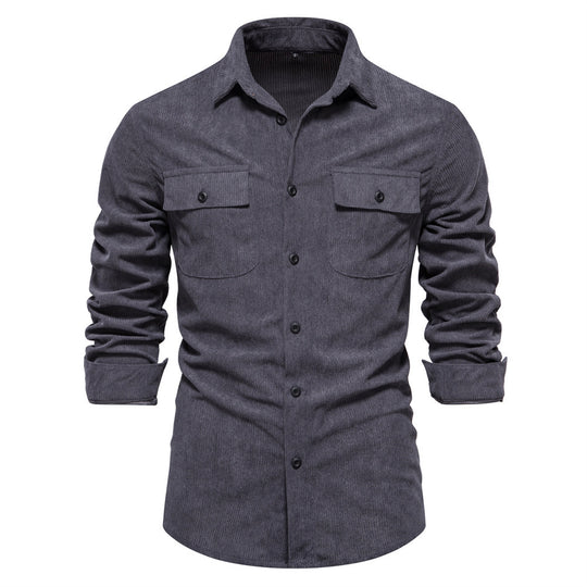 Herren nan feines Cord-Übershirt mit Brustpatten, durchgehender Knopfleiste und körpernaher Silhouette R&B