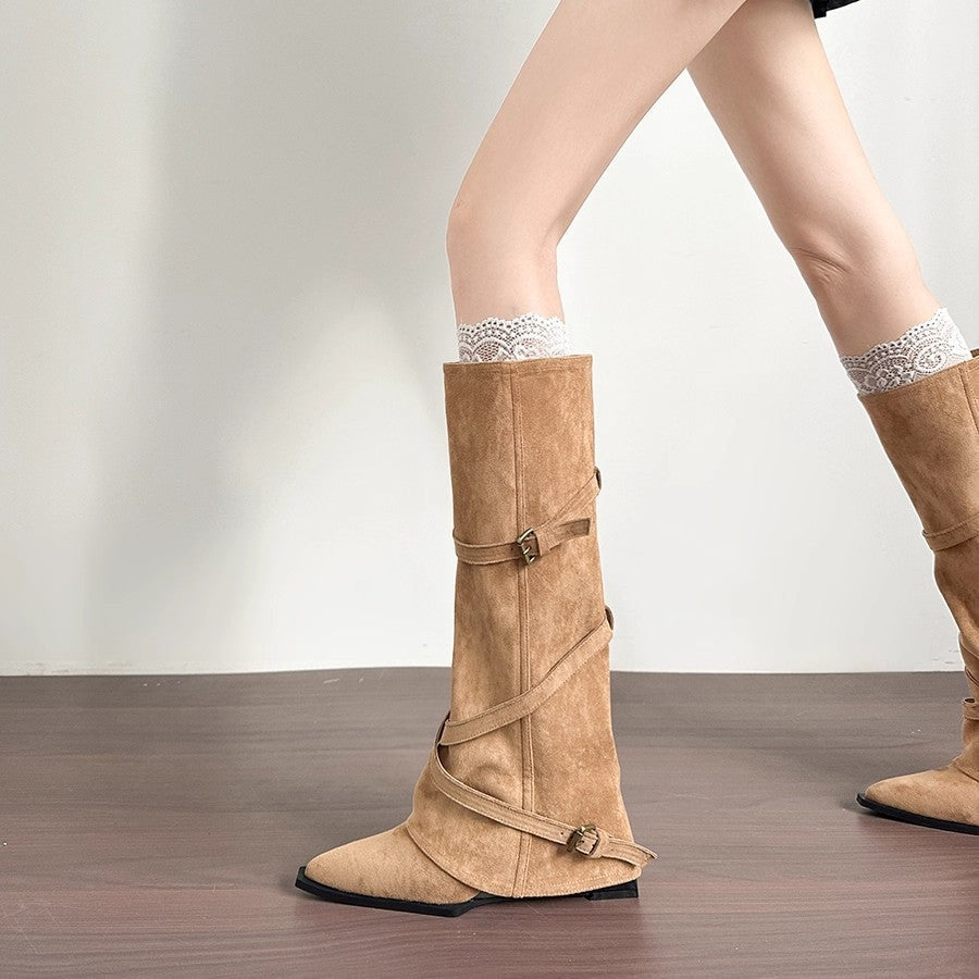 Damen modische hohe Stiefel mit doppeltem Schnallenverschluss und raffiniertem Design R&B