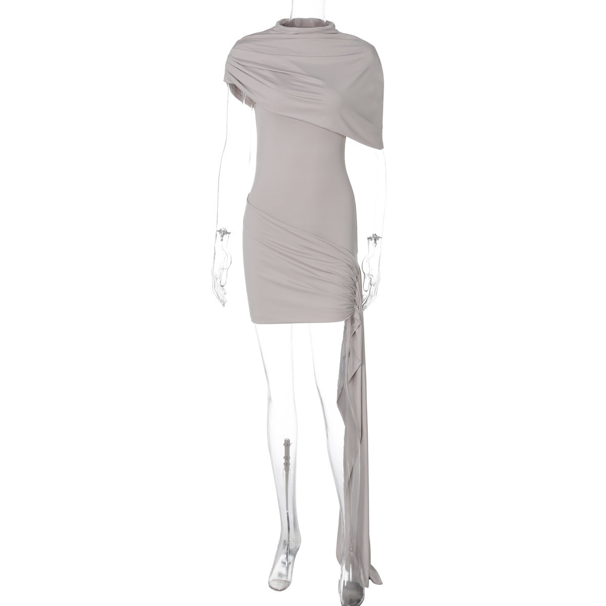 Damen elegantes asymmetrisches Minikleid mit Wickel-Design und raffinierten Rüschendetails R&B