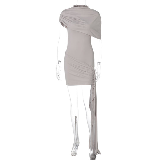 Damen elegantes asymmetrisches Minikleid mit Wickel-Design und raffinierten Rüschendetails R&B