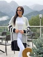 Damen lässiger Strickcardigan mit modischem Blockstreifenmuster und weitem Schnitt R&B