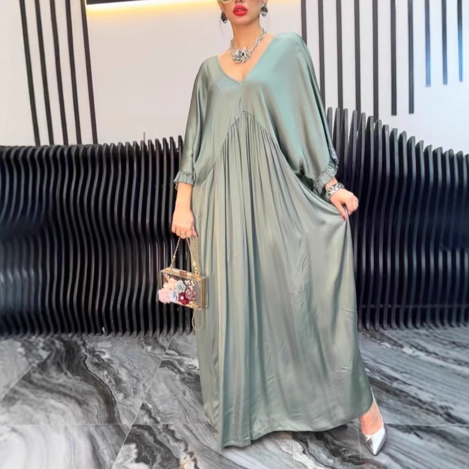 Damen Maxi-Kleid mit weit geschnittenem Design und elegantem V-Ausschnitt