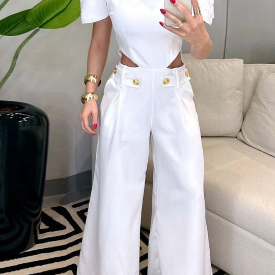 Damen Eleganter Jumpsuit mit Schnittdetails und weich fließenden Hosenbeinen R&B