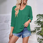 Damen lässiges V-Neck Oberteil mit strukturiertem Design und lockerer Passform R&B