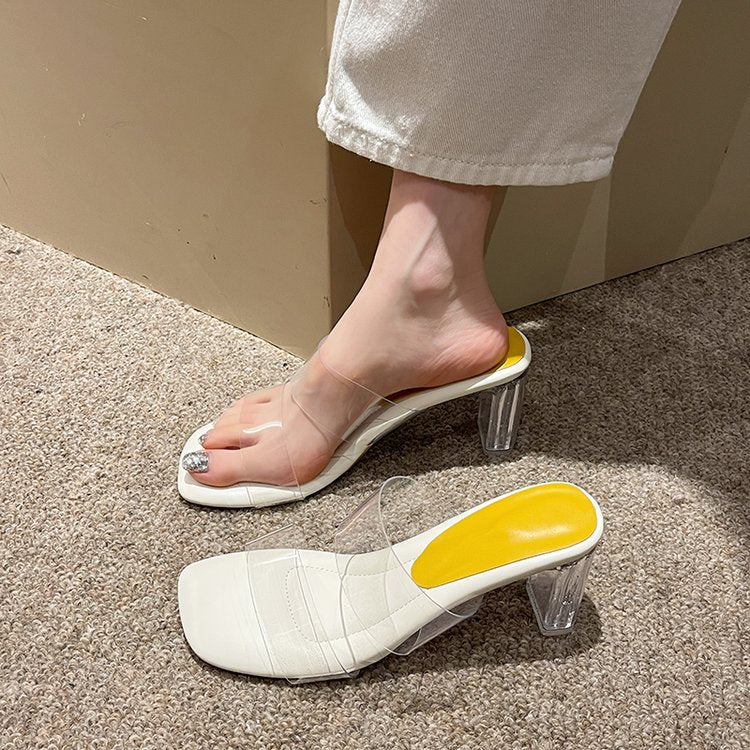 Damen transparente Mules mit klarem Absatz R&B