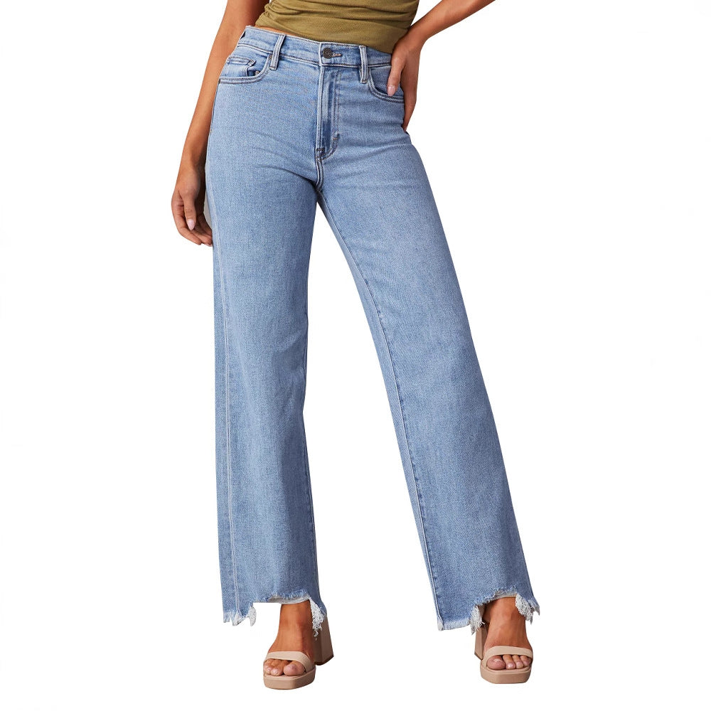 Damen Weit geschnittene Jeans mit fransigem Saum R&B