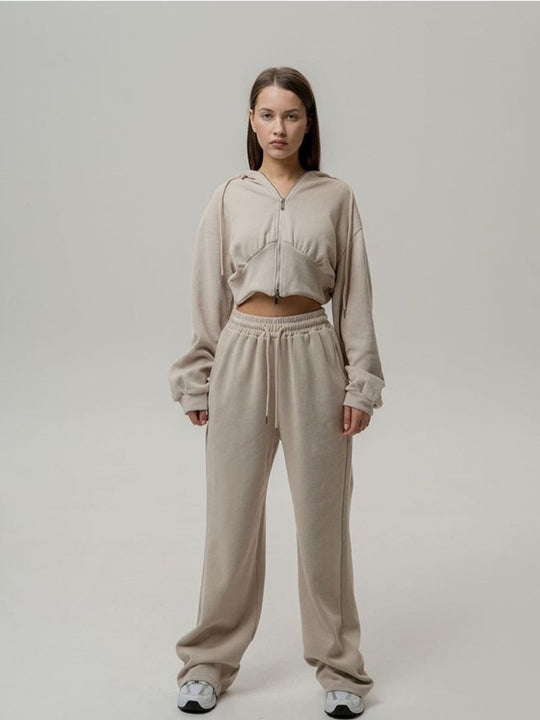 Damen lässiges Freizeit-Set mit hochgeschlossenem Oberteil und weiten Hosen R&B