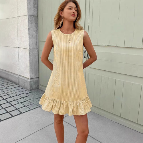 Damen Sommerliches Streifen-Kleid mit Rüschensaum R&B