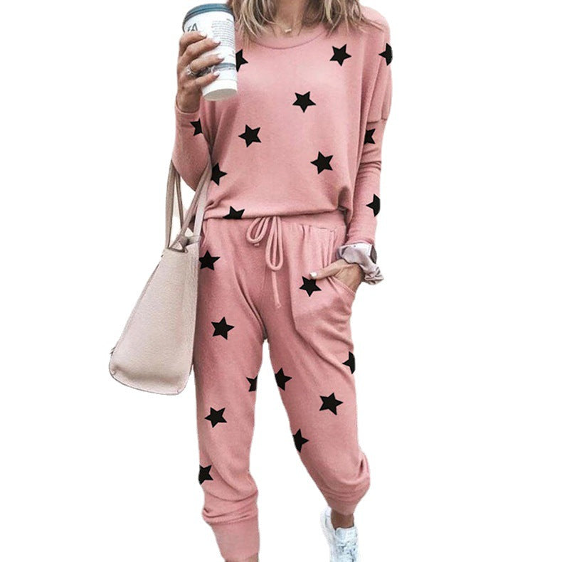 Damen Freizeit-Loungewear-Set mit floralem Muster und elastischem Bund