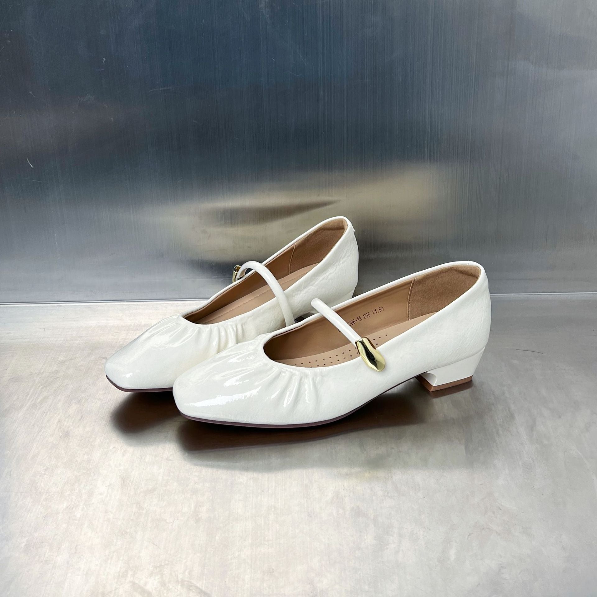 Damen elegante Ballerinas mit dekorativem Riemen und hohem Glanzfinish R&B