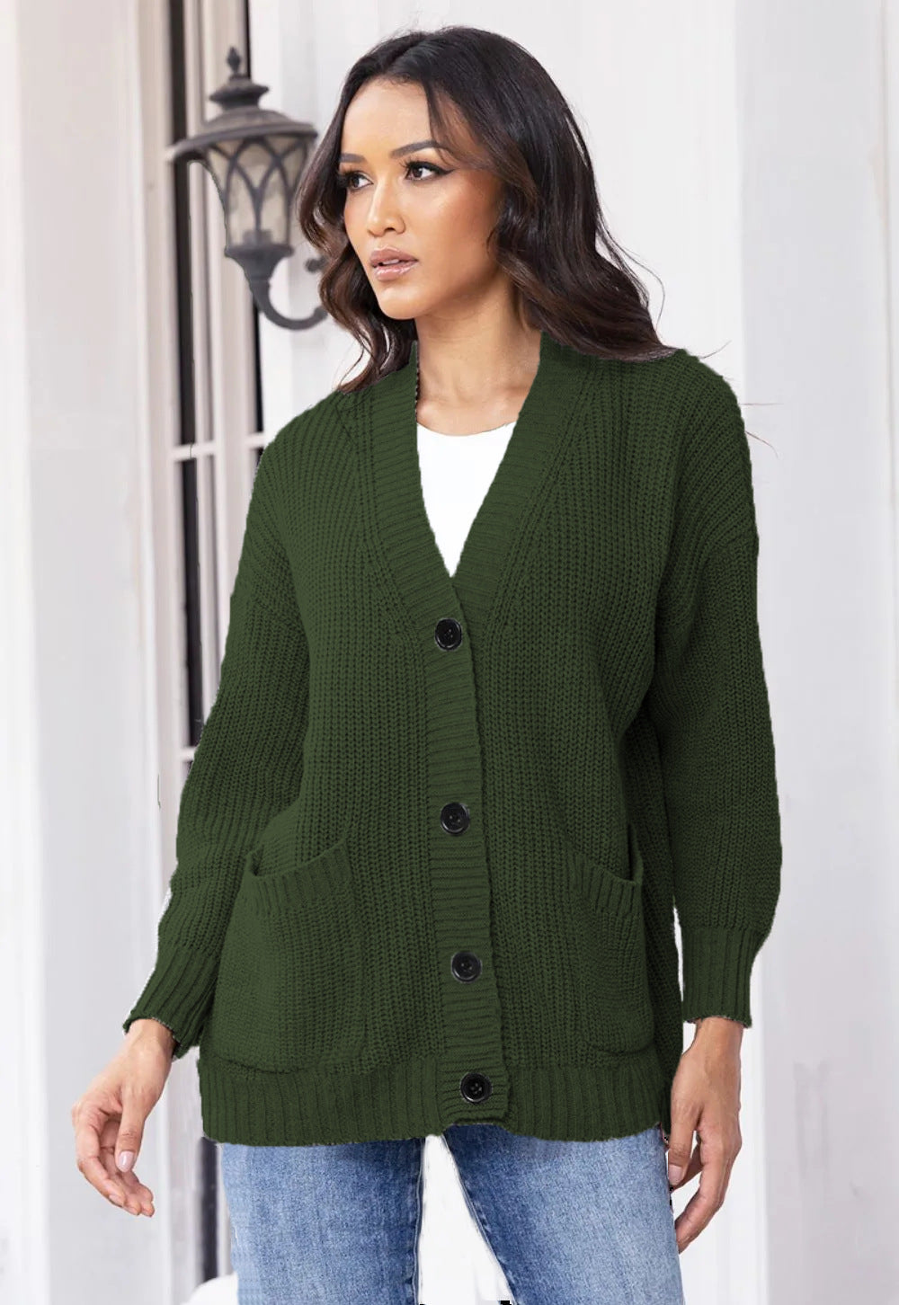 Damen Grobstrick-Cardigan mit praktischen Taschen und klassischem Knopfverschluss R&B