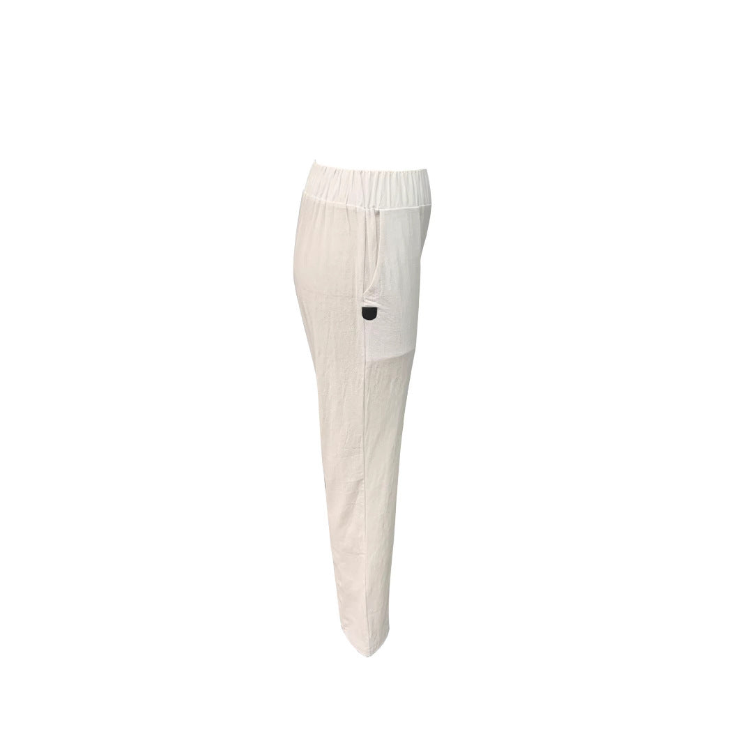 Damen Leichte und luftige Leinenhose mit elastischem Hüftbund und Seitentaschen R&B