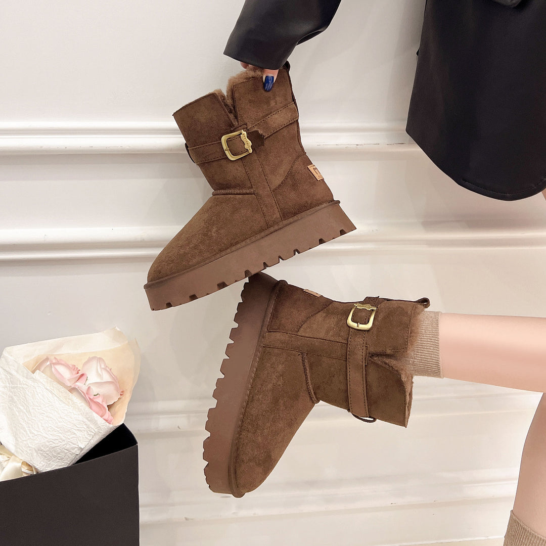Damen warme Stiefel mit weichem Innenfutter und verstellbarem Schnallenverschluss R&B