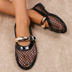 Damen Ballerinas mit Netzdesign und dekorativer Schnalle R&B