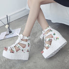 Damen Wedge-Sandaletten mit modischem Floral-Design und elastischen Riemen R&B
