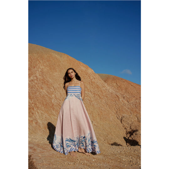 Damen Maxikleid mit dezenten Farbverlauf und floralem Muster R&B