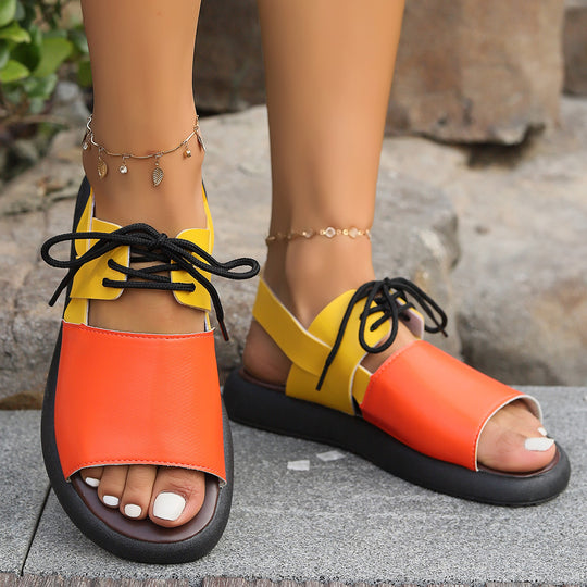 Damen modische offene Schnürsandalen mit komfortablem Fußbett R&B