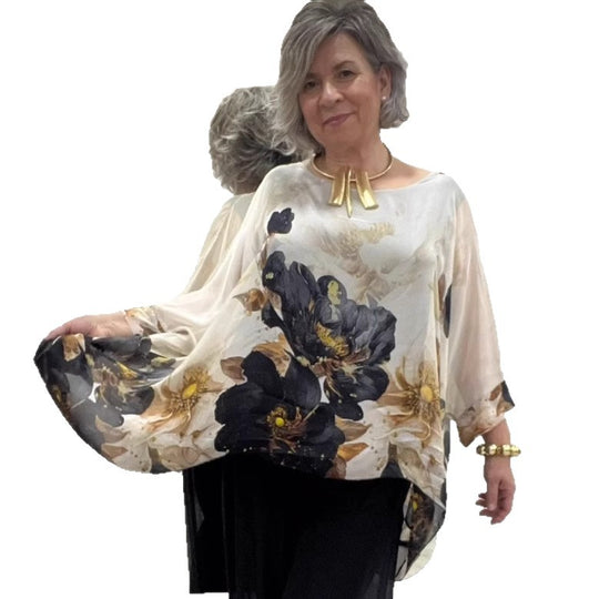 Damen Bluse mit floralen Akzenten und voluminösen Ärmeln Heidi-Mode