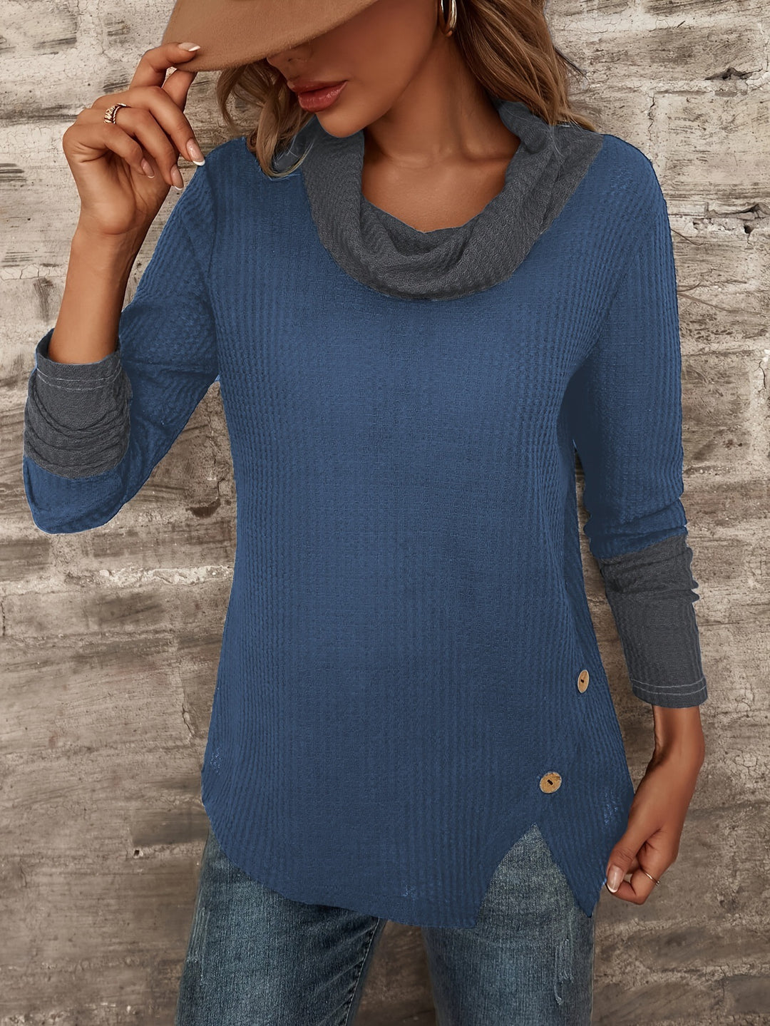 Damen Langarmshirt mit weitem Kragen und strukturiertem Obermaterial R&B