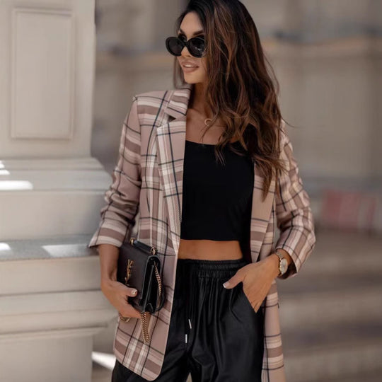 Damen Karierter Blazer mit klassischen Details R&B