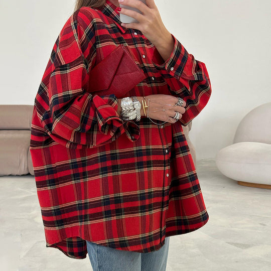 Damen karierte Hemdbluse im lässigen Oversize-Stil R&B