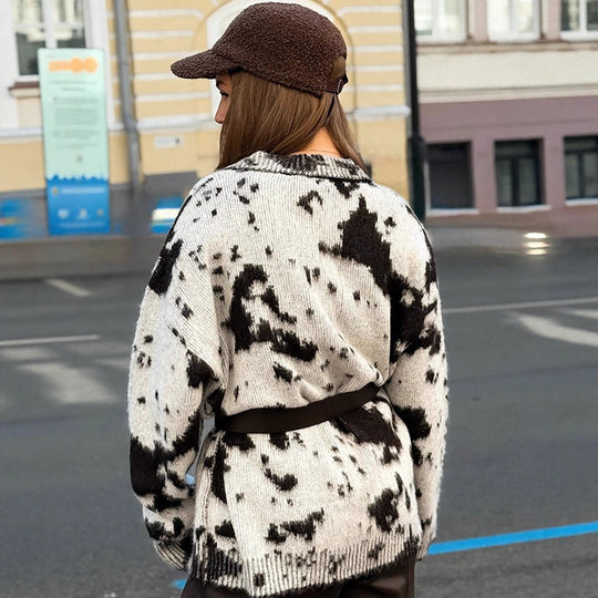 Damen lässiger Cardigan mit modischem Fleckenmuster R&B