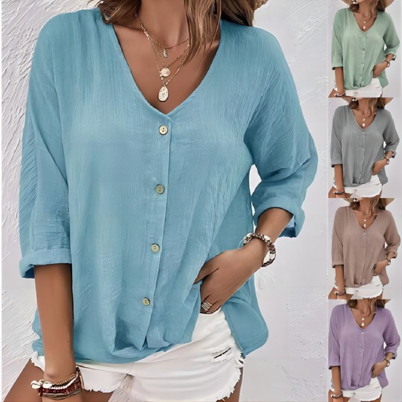Damen luftige Bluse mit Knopfleiste R&B