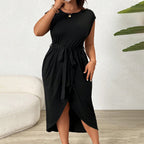 Damen Wickelkleid mit Taillengürtel und elegantem Schlitz R&B