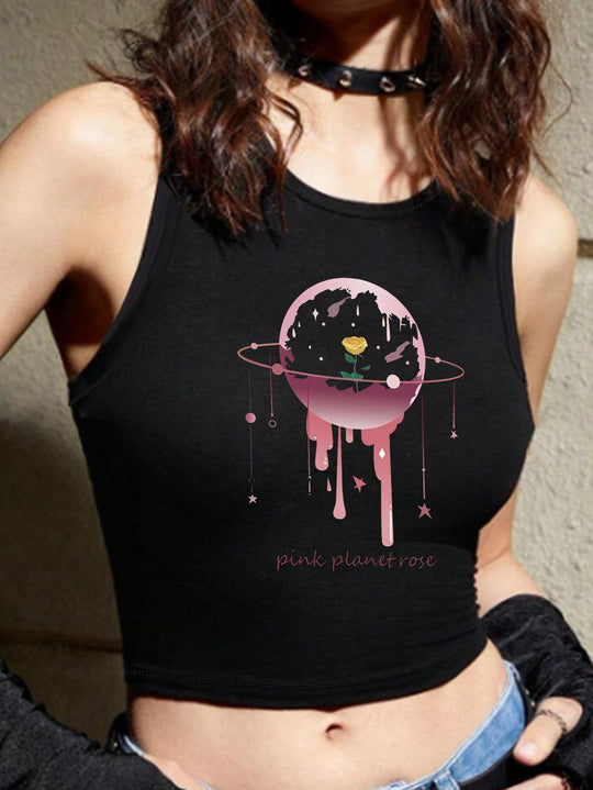 Damen Crop-Top mit auffälligem Schriftzug und körpernahem Schnitt R&B