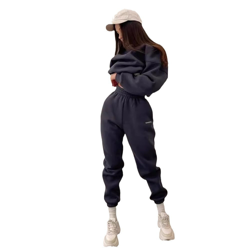 Damen lässiges Fleece-Jogginganzug-Set mit elastischem Bund und lässigem Schnitt R&B