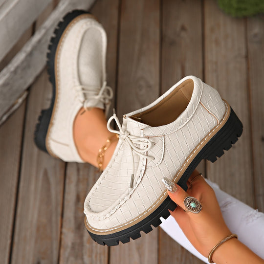 Damen Schnürschuhe mit schimmerndem Krokoprägung und rutschfester Profilsohle R&B